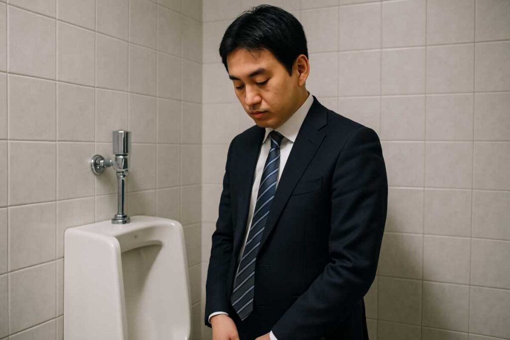 トイレに佇む男性